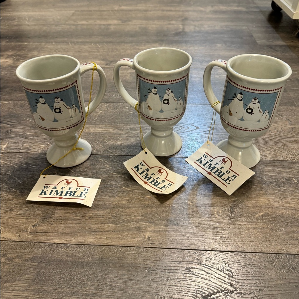 Set of 3 Vintage Warren Kimble 1996 Enesco‎ Snowman Pedestal Cups NWT